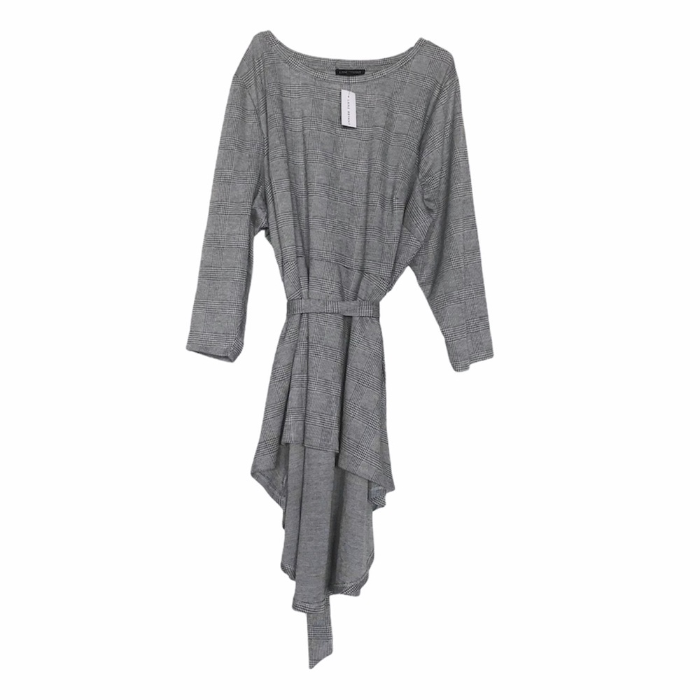 NEW Lane Bryant Gray Grid Plaid Print Belted Dress